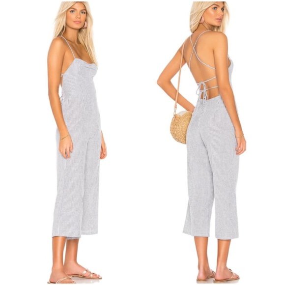 Blue Life Planet Seaside Pinstripe Jumpsuit Size XS - Picture 4 of 5